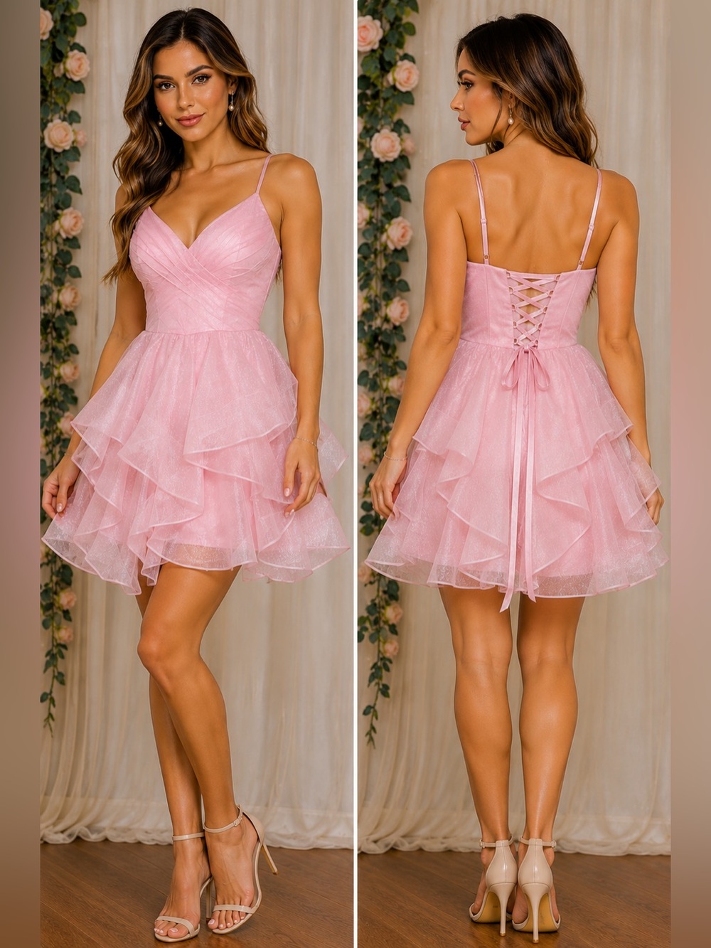 Pink Sparkle Tiered Ruffle Corset Mini Dress Size 4 NWT